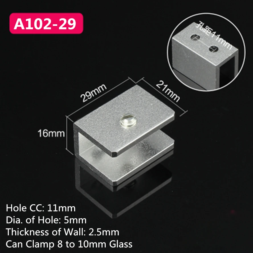 

10pcs A102-29 For 8 to 10mm glass board Rectangular Shape Aluminum Glass Clamps Shelves Support Bracket Clips