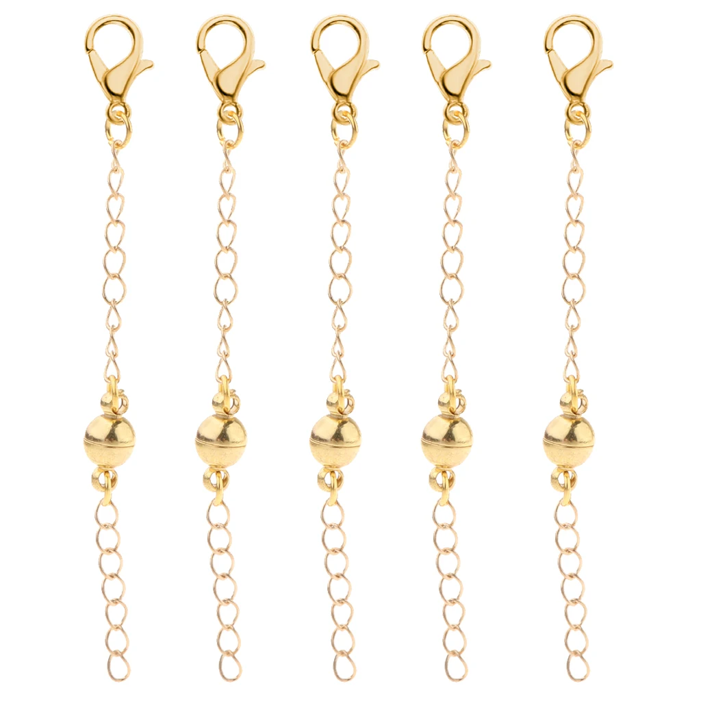 

5pcs Smooth Round Ball Magnetic Clasp With Extender Chain For Necklace DIY