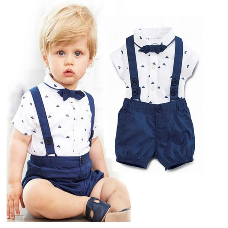 Baby Boys Bowtie Gentleman Romper Jumpsuit Overalls Rompers 2018 Summer