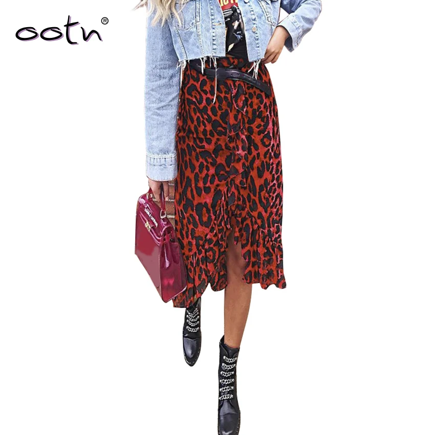 red animal print skirt
