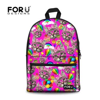 

FORUDESIGNS Kawaii Kids School Bags for Teenager Girls Cute Cat Print Girls Schoolbag Casual Women Backpack Bookbag High Quality