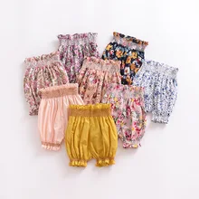 Детские шаровары для девочек, однотонные и летние штаны с цветочным узором для девочек