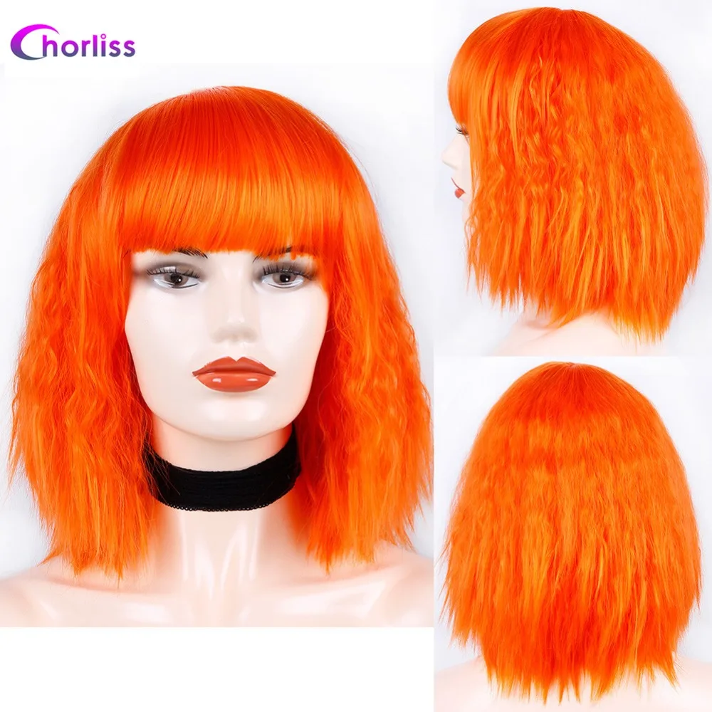 Chorliss Synthetic Wig Full Wigs Bangs Water Wave Short Women Wig Pink Blonde Gold Grey  (12)