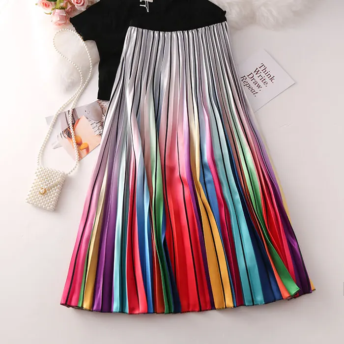 Новые модные женские плиссированные юбки с высокой талией новая Радужная гармония различные плиссированные макси юбки для лета WD003