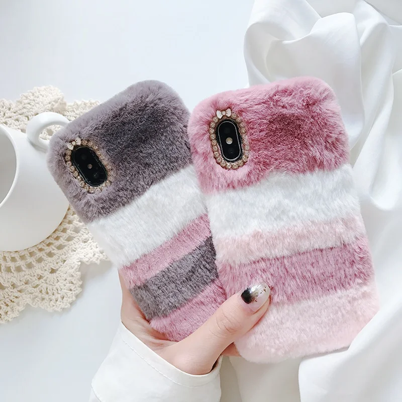 

Case for Vivo V 11 9 7 5 Y 55 53 51 71 69 85 83 81 66 67 75 Cute Bling Diamond Fluffy Rabbit Colour Fur Soft Silicon Back Cover