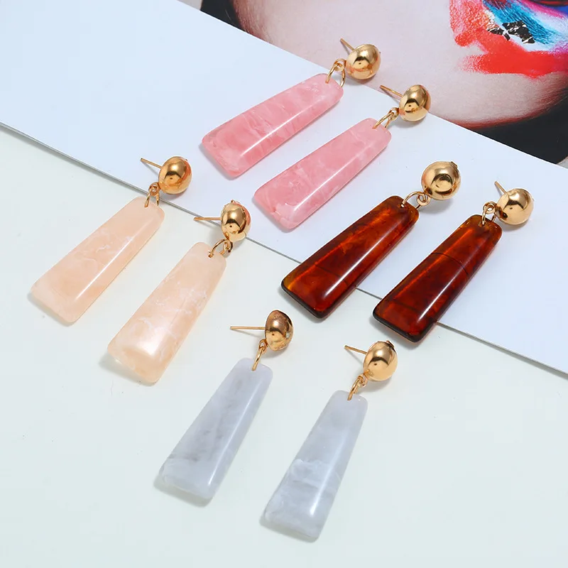 

Candy Color Resin Dangle Earrings for Women Trapezoidal Acrylic Female Wild Retro Transparent Metal Korean Fashion Earrings 2019