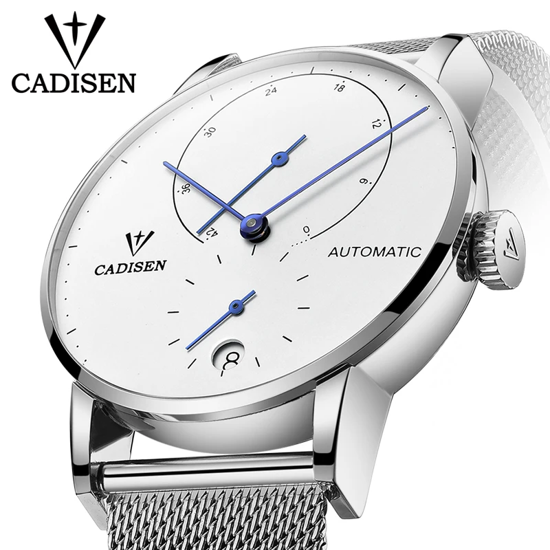 CADISEN часы мужские полностью стальные автоматические самозаводные мужские часы Механические запасные часы модные повседневные сетчатые наручные часы