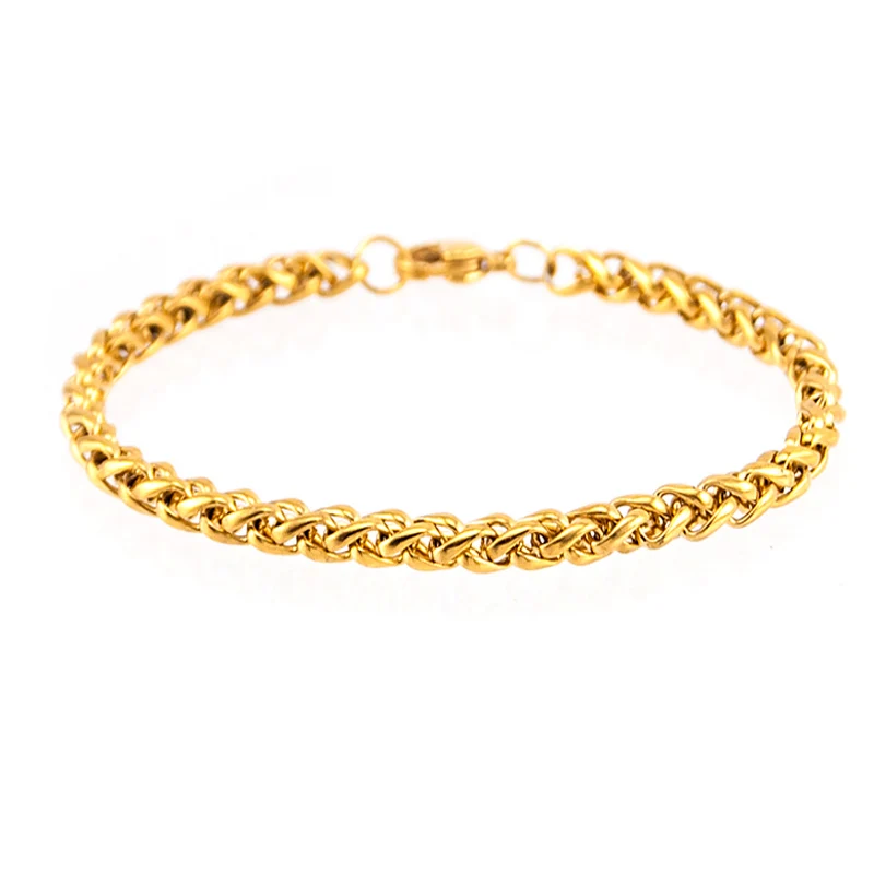 

JEWELRY knit keel Wheat steel/gold tone bracelet Stainless Steel diy keel wristband bangle for men women HighQuality