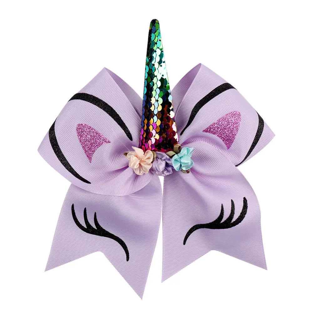 New Unicorn Cheer Bow With Rubber Band For Girls Kids Sequin Ponytail Hair Bows Boutique Accessories | Детская одежда и обувь