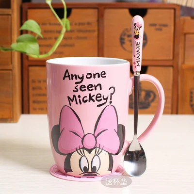 Minnie with Spoon Прекрасные чашки мультфильм Микки кружка креативная кружка для молока, для офиса кружки чашка для кофе воды милый Рождественский подарок для ребенка Прямая - Цвет: Minnie with Spoon