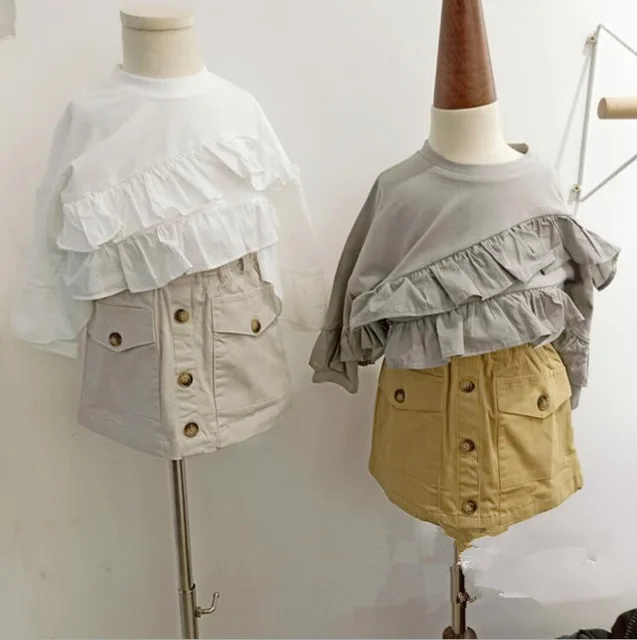 

2019 spring girls ruffles t shirt full sleeve cotton fashion kids girls top tees