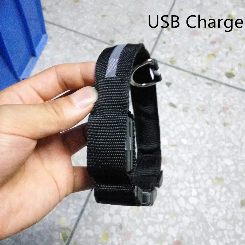 Светодиодный ошейник для собак, USB Перезаряжаемый светильник, ошейник для домашних животных, регулируемый нейлоновый мигающий светящийся ошейник для щенков, товары для защиты от потери - Цвет: USB Black