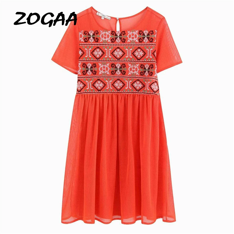 

ZOGAA Women Lining Crop Top and Dress 2 Pieces Summer Boho Embroidered O Neck Casual Elegant Dress Beach Vocation Dresses 2019