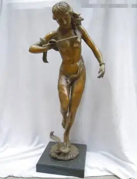 

28" China brass marble carved beautiful finely snake belle sculpture statue