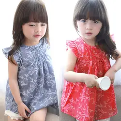 Милое летнее платье для маленьких девочек, платье с цветочным принтом, хлопковый сарафан с рукавами-крылышками для малышей