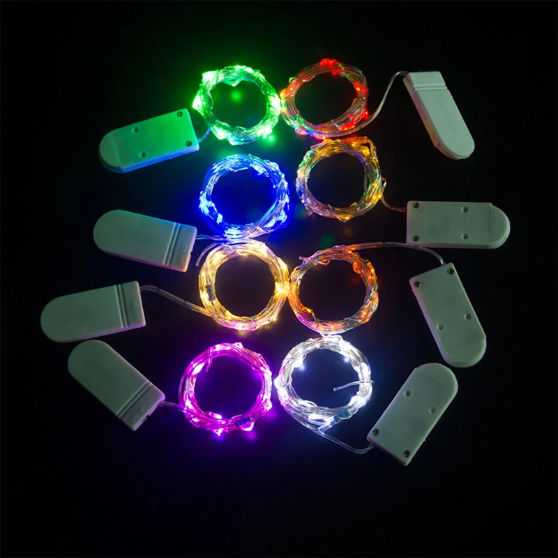 thumbnail image 1 of Cadena de luces LED de cobre de 2 m, 3 m y 5 m con botón CR2032, funciona con pilas, para decoración de fiestas, bodas y Navidad, 1 of 4