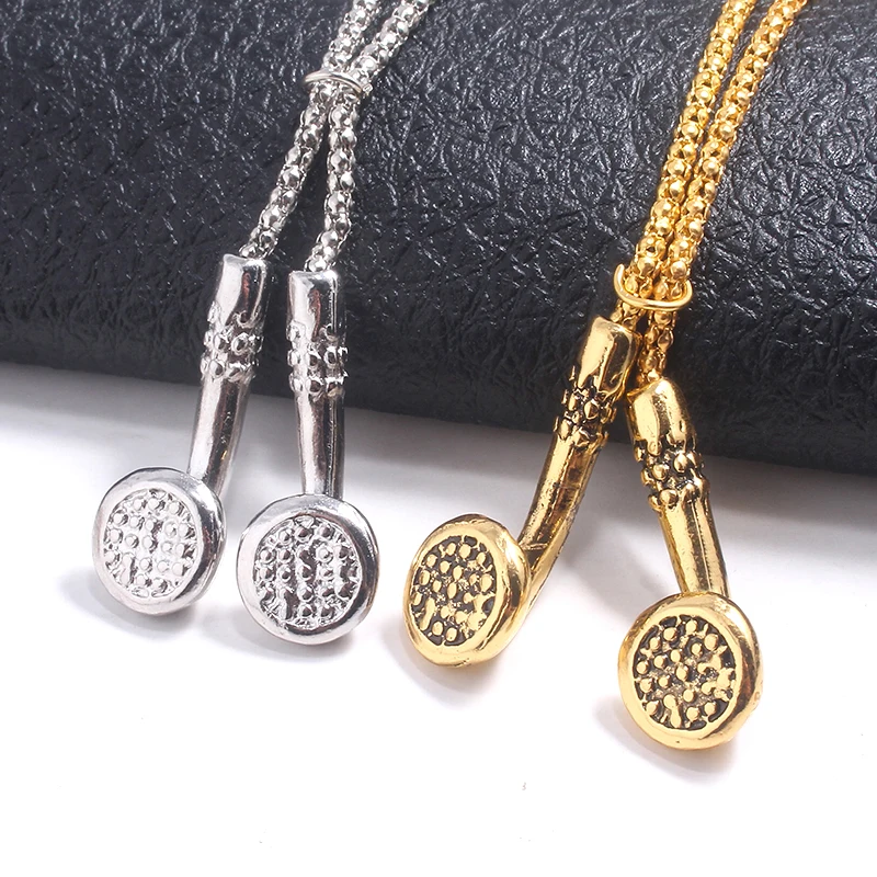 

SG Earphone Neckalces Silver Gold HiP Hop Music Earplugs Stereoscopic Microphone Chokers Pendants Ice Out Bling Love Music Gift