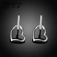 Новые поставки посеребренные серьги-гвоздики серьги, инкрустированные кристаллами в форме сердца модная Высококачественная обувь романтический циркон серьги E731