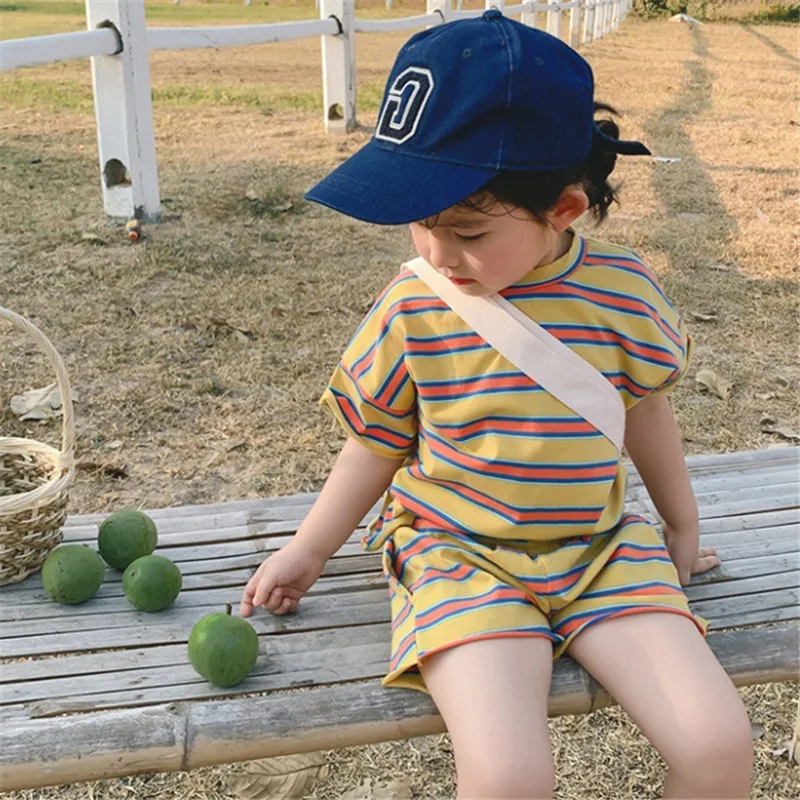 

Cotto girl summer clothes set for kids girls clothing sets stripe tshirt +shorts children 2pieces tracksuit for baby outfits