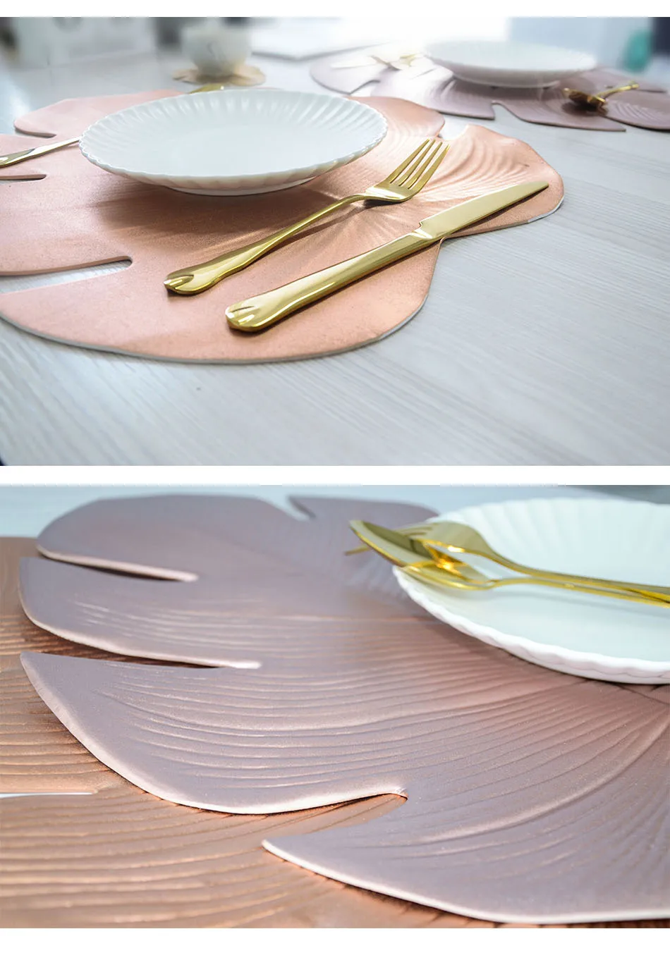 Creative PVC Placemat Simulation Plant Palm Leaf Table Mat Pink Gold Heat Insulation Waterproof Pad Home Christmas Decoration