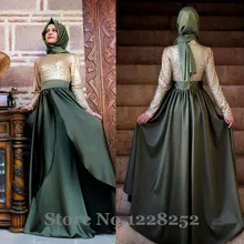 New Fashion Arabic Prom Dresses Long Sleeves High Neck Sequined Floor Length Custom Kaftan Abaya Dubai Muslim Evening Dresses