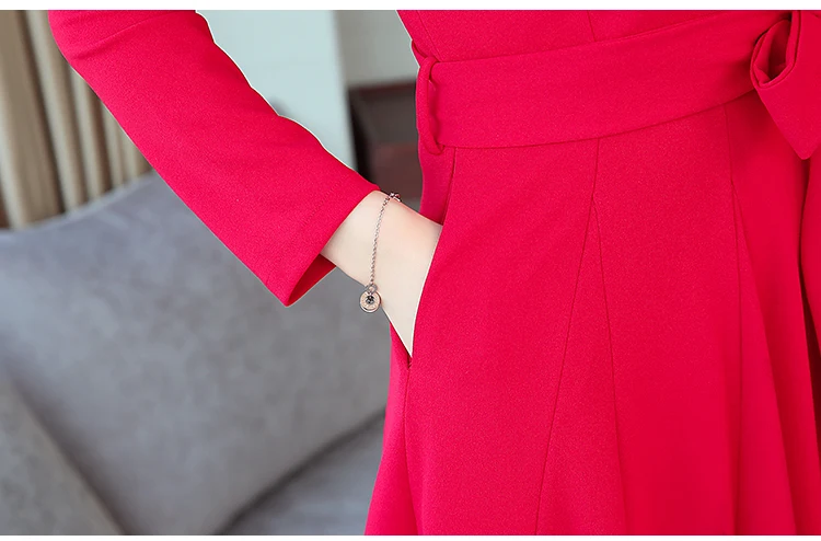 9779 Women Dresses Evening Party Autumn Winter Women Dress Long Sleeve Plus Size V-neck Red Black Office Maxi Dress Elegant 2018 10