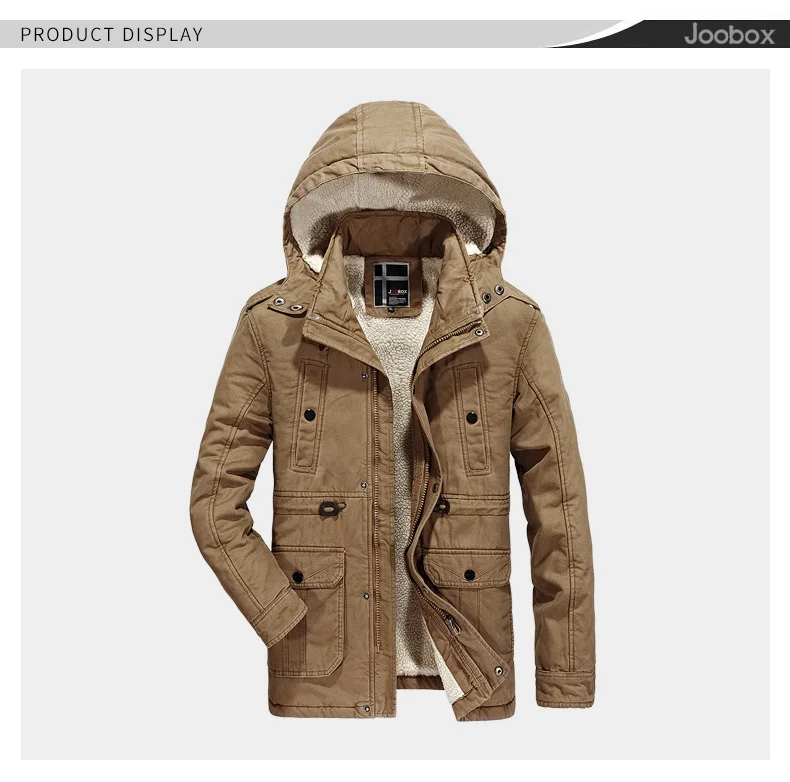 Joobox новые моды Для мужчин с хлопковой подкладкой Пальто для будущих мам русской зимы Куртка цвета хаки Для мужчин с капюшоном повседневные
