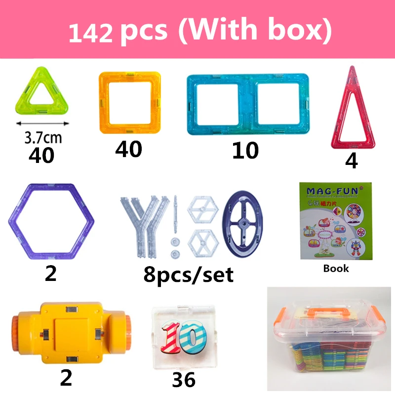 142 шт. Мини Магнитный конструктор, пластиковые магнитные блоки, набор для строительства, модель и строительные игрушки, развивающие игрушки, детский подарок с коробкой