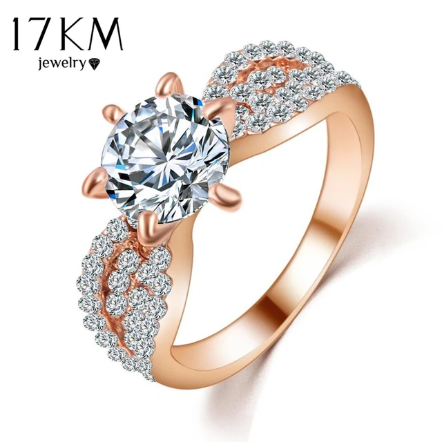 17 KM Moda Anelli Di Cristallo Oro Rosa Colore Big Zircone Cubico Anello di Nozz 17 KM Moda Anelli Di Cristallo Oro Rosa Colore Big Zircone Cubico Anello di Nozz