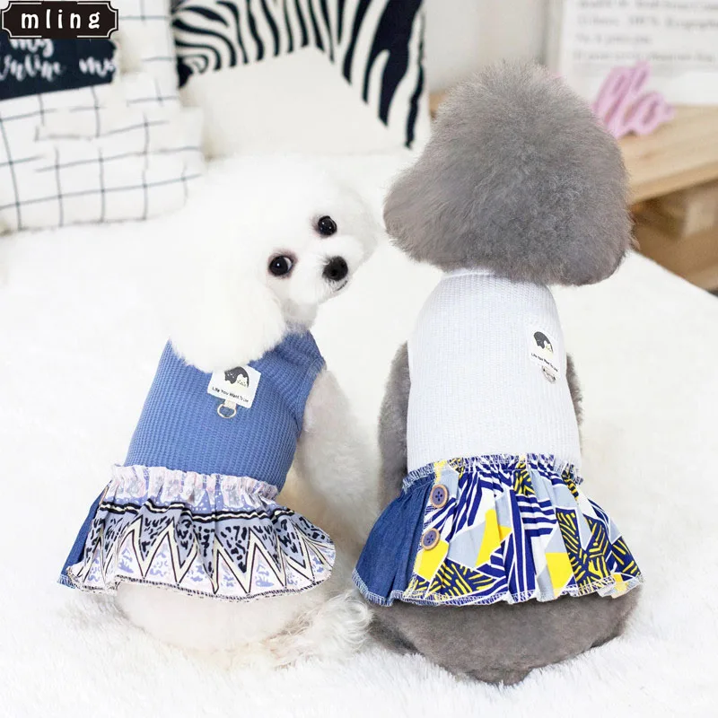 

mling 1PC Spring Summer Dog Clothes for Small Medium Dogs Cats Stitching Ethnic Skirt with Teddy Bear Xiulanari Cat Pet Spring