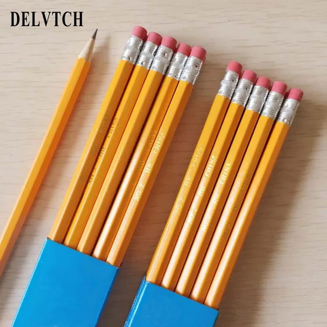 DELVTCH 10pcs/set Eco Wooden HB Wood Pencils W/ Eraser Nontoxic