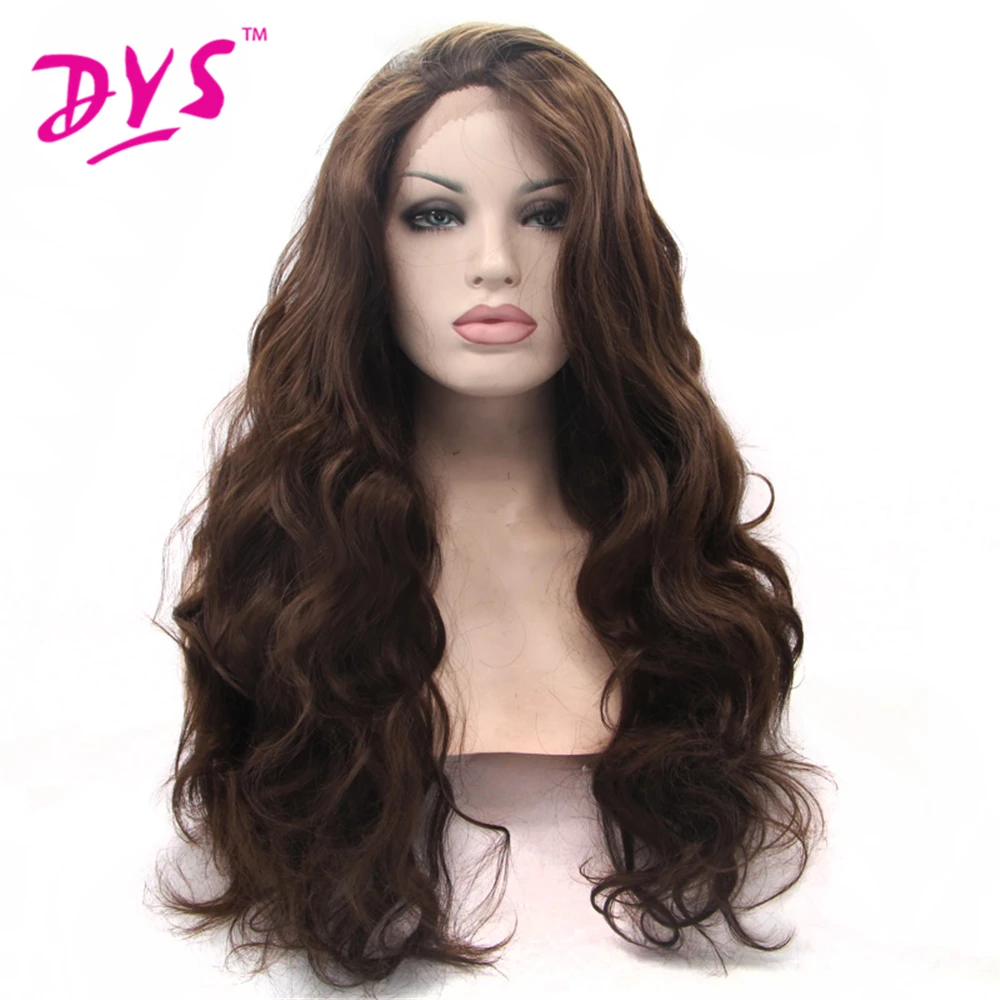 

Deyngs Natural Brown Color Long Body Wave Synthetic Lace Front Wigs For Black Women Heat Resistant 180% Density With Hair Part