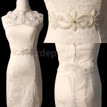 

New 2015 Handmade Bridal Wedding Party Dress Gown SASH Pearl Beaded Applique Waist Belt