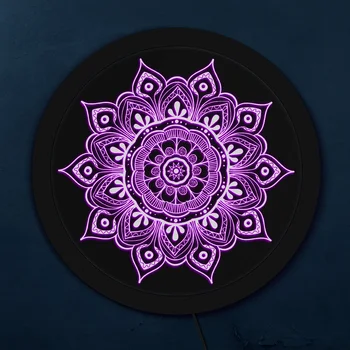 

Colorful Flower Pattern Mandala LED Lighting Sign Complex Flourish Weave Medallion Yoga Studio Multi-color Lighed Hanging Board