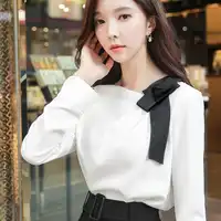 Dabuwawa New Women White Bow Elegant Shirts Ladies Casual Long Sleeve Chic Blouses Workwear Top D17DST162