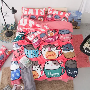 

2018 new bedding sets Children kid girl bedroom cartoon print cat duvet cover without filler 3/4pcs twin/full/queen home textile