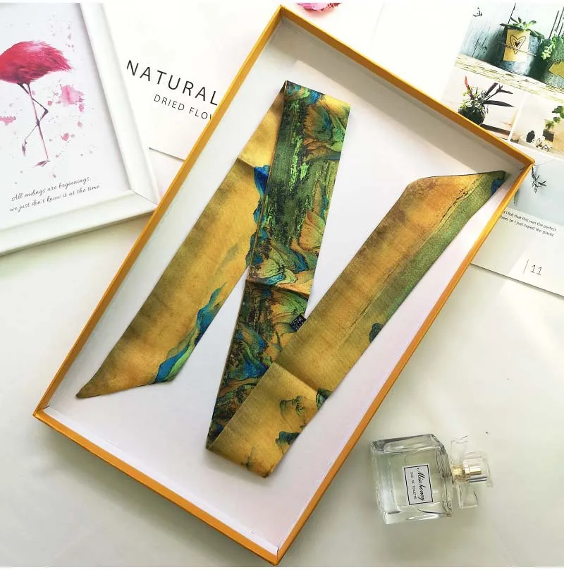

Chinese Style Ruihe Chart Print New Arrival Lady Silk-like Riband Scarves Bags Scarf Small Ribbon Hair Band Bandeaus BD222
