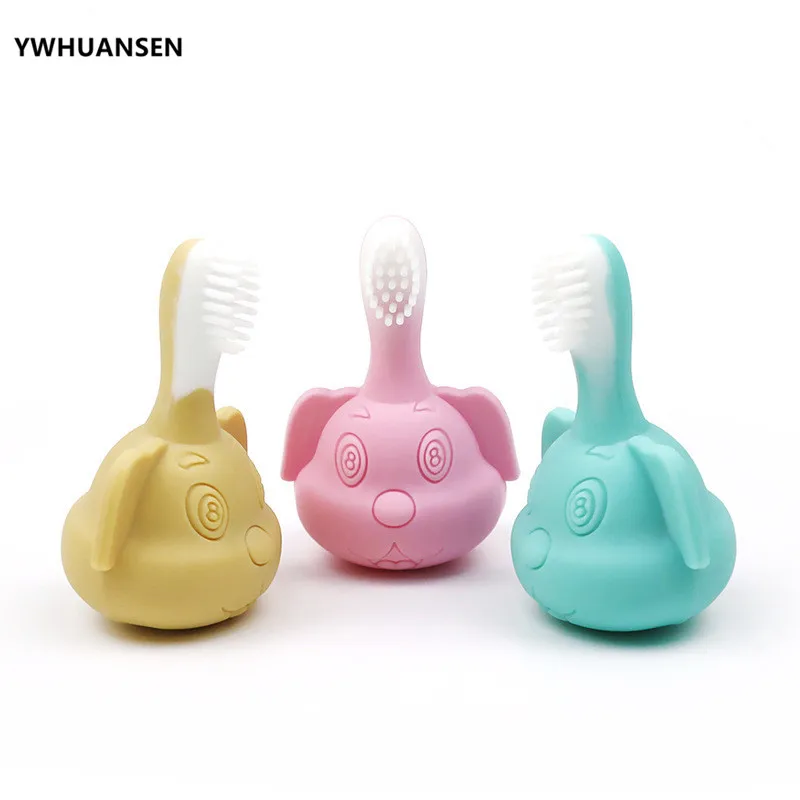 YWHUANSEN Lovely Dog Shape Baby's Toothbrush Food Grade Silicone Children's Deciduous Brushes Useful Soft Teethers Kids Toys New