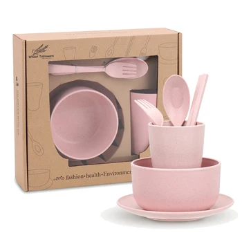

Wheat Straw Dinnerware Set Tableware Set Eco-Friendly For Kids Camping Picnic Gift