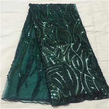 

Green Allover Appliques beaded french lace fabric with sequins African sewing tulle lace classic and unique