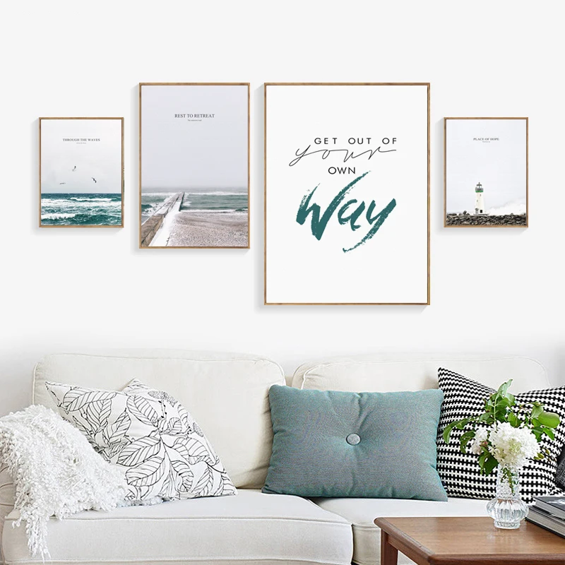 

Modern Seaside Landscape Seagull Lighthouse Phrase Canvas Art Painting Poster Picture Wall Living Room Bedroom Home Decoration