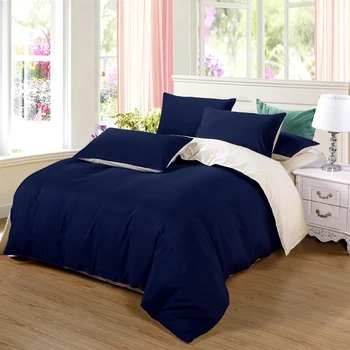 

AB side bedding set super king duvet cover set dark blue +beige 3/ 4pcs bedclothes adult bed set man duvet flat sheet56
