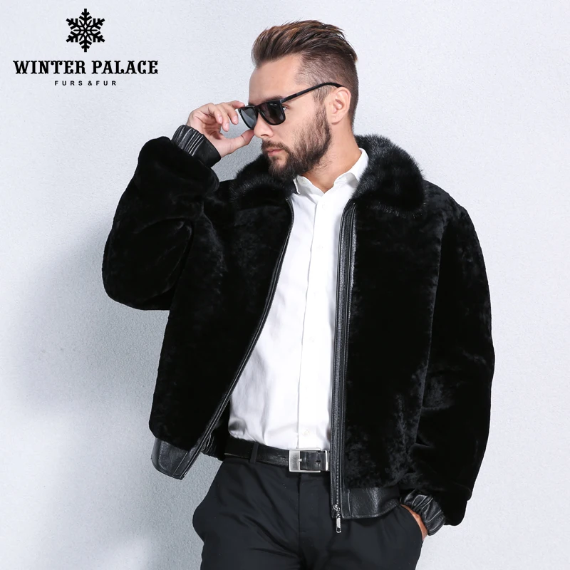 Winter mouton fur coat men Turn-down Collar black fur coat men Imported high-grade fur Fashion Slim real sheepskin coats black