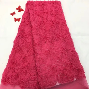 

High quality pink french tulle French lace fabric with stones 3D flower African lace fabric For Nigerian woman Dress