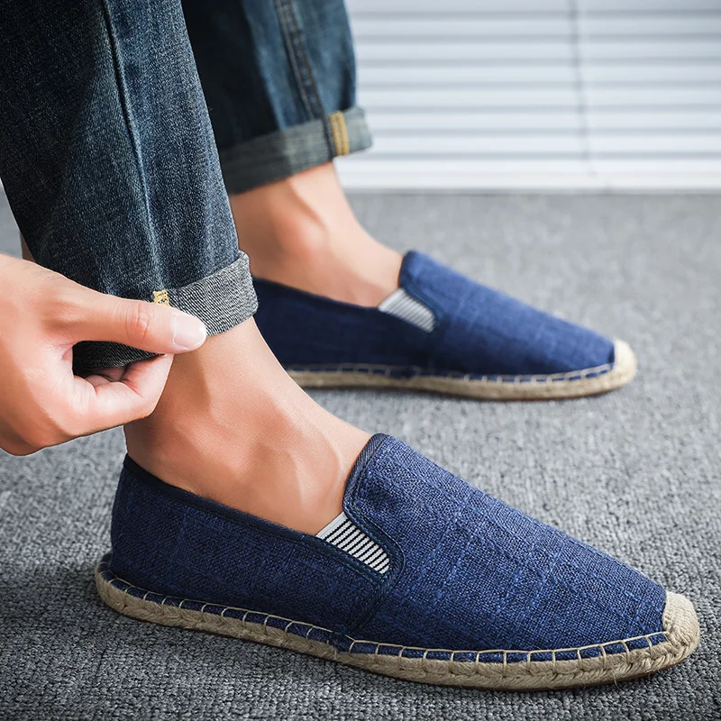 

2019 Summer Flax Casual Comfort Slip On Loafer Shoes Mens Canvas Shoes For Men Lace-Up Fashion Flat Lightweight Travel Shoes