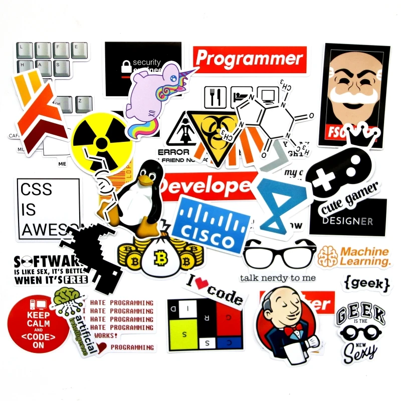 40 шт./компл. SQL Программирование Geek хакер разработчиком Bitcoin Язык приложение Логотип Забавные ноутбук телефон, водонепроницаемые наклейки для украшения