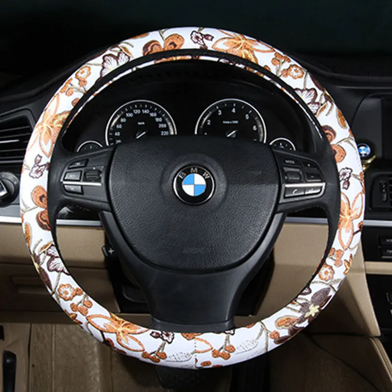 Chinese style 3 Diameter 38cm Steering Wheel Cover 5 Colors Chinese Steering Wheel Cover All Season Steering Wheel Cover For Women - Название цвета: Chinese style 3
