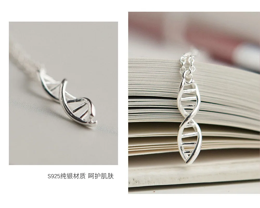 925 пробы Серебряные двойной спирали ДНК кулон Цепочки и ожерелья науки студентов ожерелье, подарок для подруги
