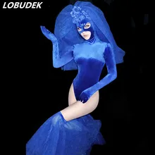 Вечерние костюмы для ночного клуба, бара, шоу, сценическая одежда, голубые кристаллы, маска, боди, сексуальный костюм для ведущего танца, командный певец, одежда для выступлений, танцевальный наряд