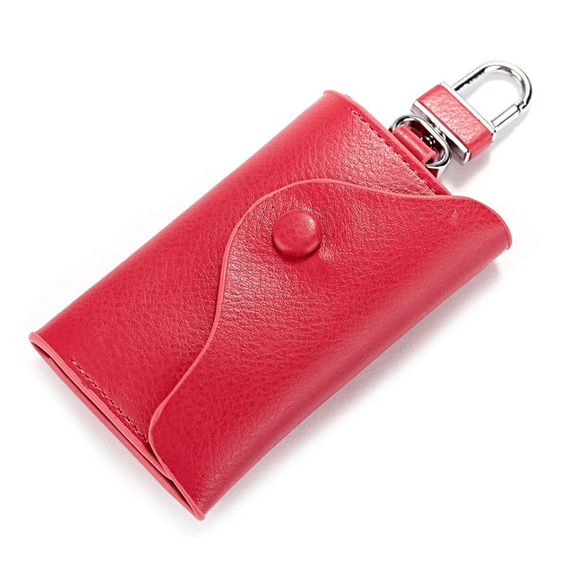 Мужской винтажный Чехол-кошелек из натуральной кожи с застежкой для ключей от автомобиля, Женская многофункциональная однотонная сумка для ключей, высокое качество, органайзер для ключей - Цвет: rose